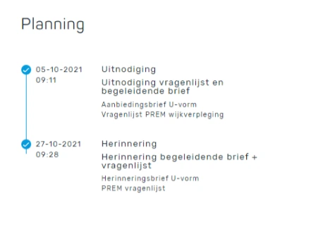 Planningsoverzicht met de stappen uitnodiging en herinnering